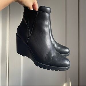 SOREL After Hours Chelsea Boot Leather Wedge Ankle Bootie Black